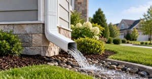 Gutter Downspout Watering River Rock Garden